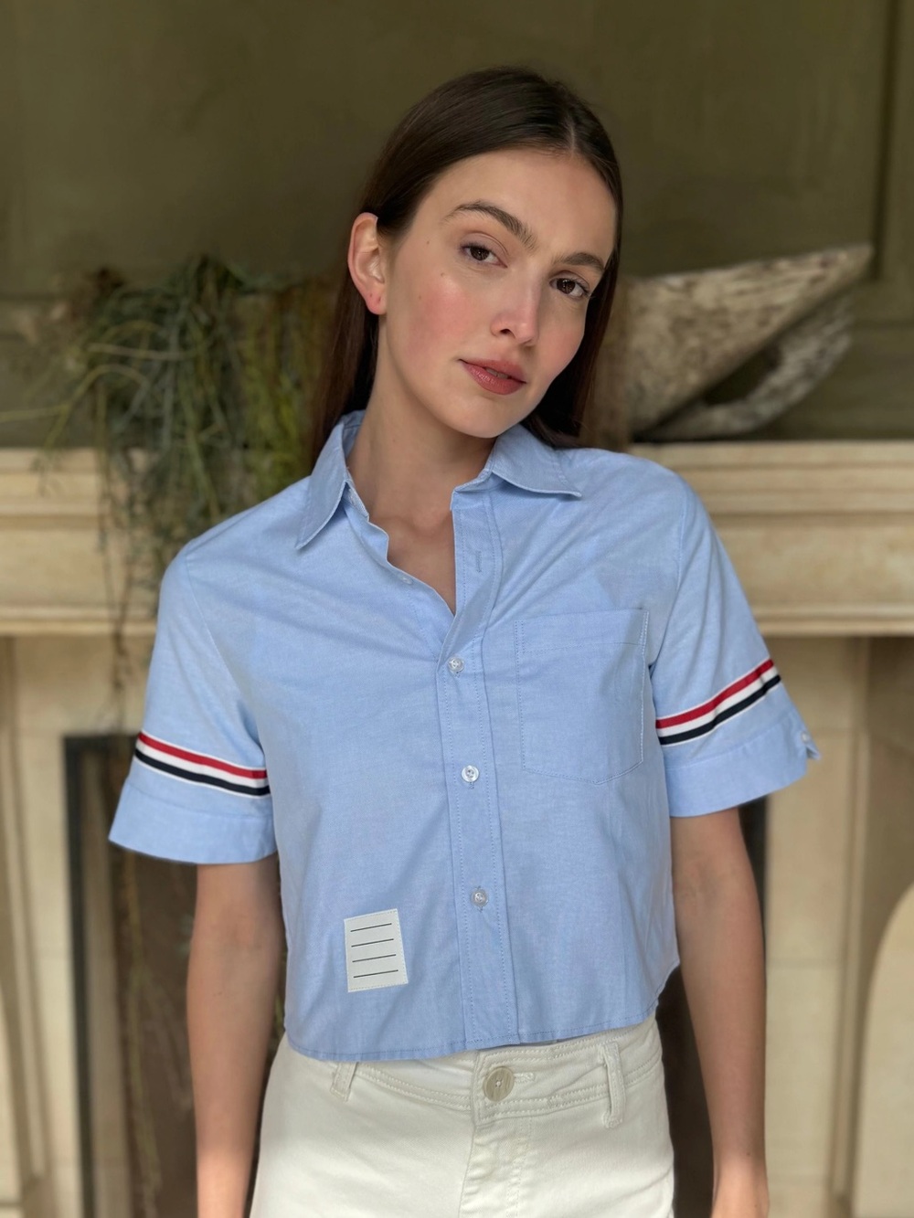 Benaar Tammy Cropped Short Sleeve Button Down Top